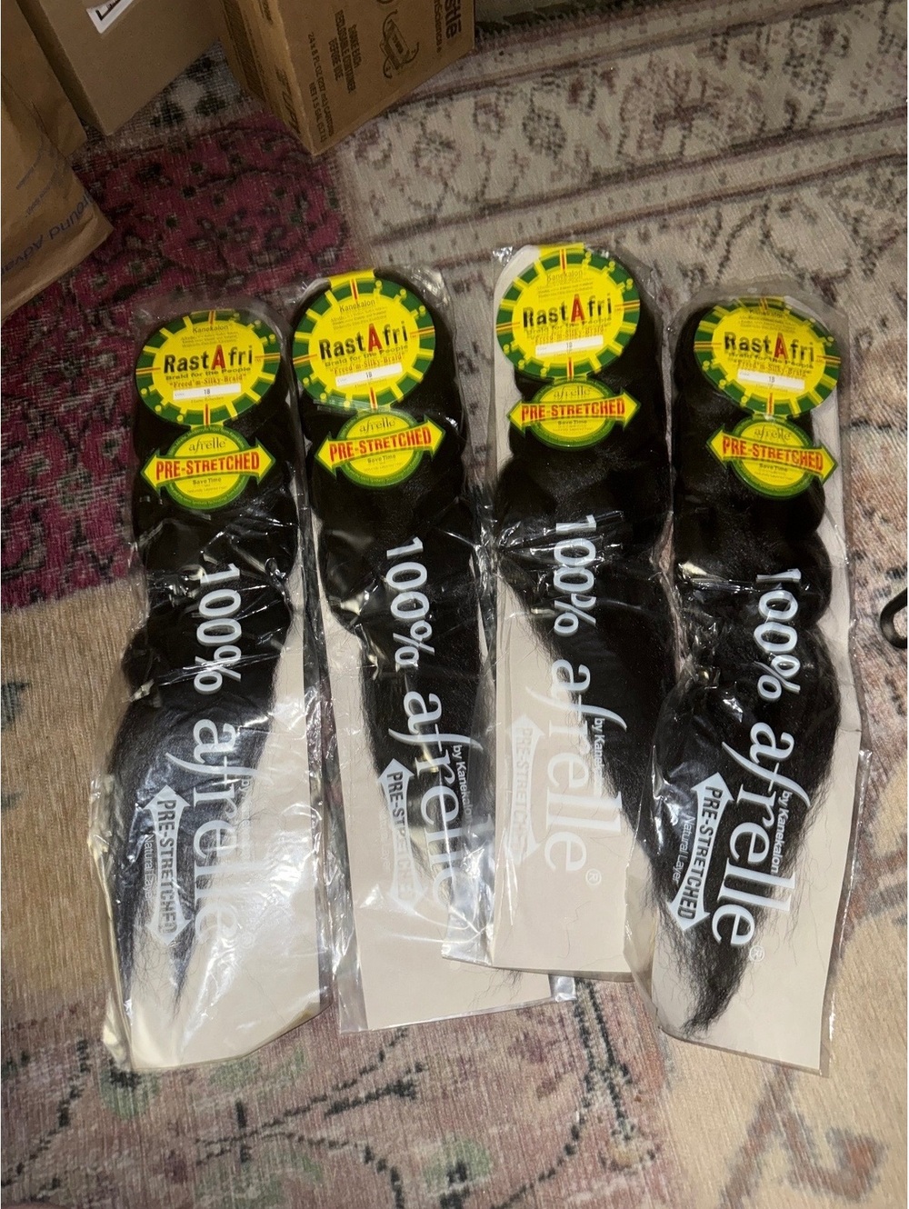 HUGE African bundle lot 4 pre-stretched hair packs 18 inch